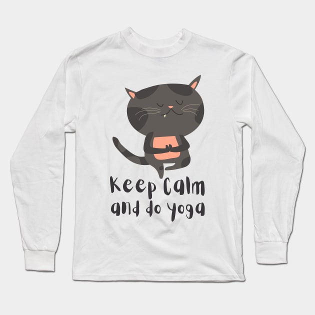 Keep Calm and Do Yoga Cute Cat Posture Long Sleeve T-Shirt by DMRStudio